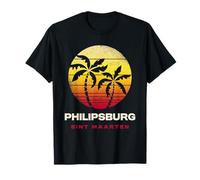 Diseño Retro de Puesta de Sol de Philipsburg Sint Maarten Camiseta