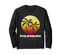 Diseño Retro de Puesta de Sol de Philipsburg Sint Maarten Manga Larga