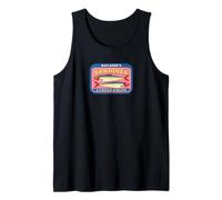 Diseño Retro de sardinas con Rayas Verticales de Color Azul Claro para Verano Camiseta sin Mangas