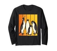 Diseño retro de silueta de familia de pingüinos en colores cálidos del atardecer Manga Larga