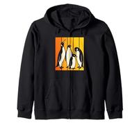 Diseño retro de silueta de familia de pingüinos en colores cálidos del atardecer Sudadera con Capucha