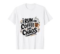 Diseño Retro Divertido con Texto en inglés I Run on Coffee and Chaos Camiseta gráfica económica