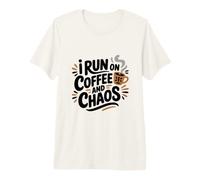 Diseño Retro Divertido con Texto en inglés I Run on Coffee and Chaos Camiseta Premium