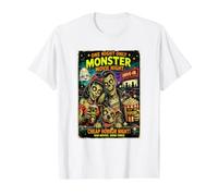 Diseño Retro Horror Zombie Cine Drive-In Monstruos Camiseta gráfica económica, Hombre, Blanco, XL