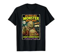 Diseño Retro Horror Zombie Cine Drive-In Monstruos Camiseta gráfica económica, Hombre, Negro, L