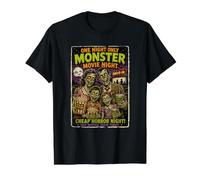 Diseño Retro Horror Zombie Cine Drive-In Monstruos Camiseta gráfica económica, Hombre, Negro, M