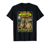 Diseño Retro Horror Zombie Cine Drive-In Monstruos Camiseta gráfica económica, Hombre, Negro, XL
