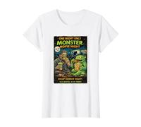 Diseño Retro Horror Zombie Cine Drive-In Monstruos Camiseta gráfica económica, Mujer, Blanco, XS