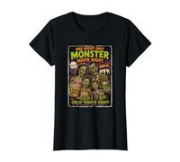 Diseño Retro Horror Zombie Cine Drive-In Monstruos Camiseta gráfica económica, Mujer, Negro, L