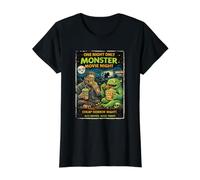 Diseño Retro Horror Zombie Cine Drive-In Monstruos Camiseta gráfica económica, Mujer, Negro, S