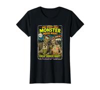 Diseño Retro Horror Zombie Cine Drive-In Monstruos Camiseta gráfica económica, Mujer, Negro, XS