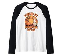 Diseño Retro para Amantes del café de otoño de Fueled by Pumpkin Spice Camiseta Manga Raglan
