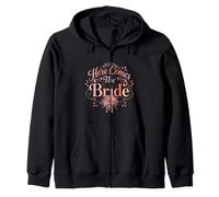 Diseño romántico Floral Retro de Here Comes The Bride Sudadera con Capucha