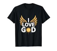 Diseño Sunburst I Love God Wings Camiseta gráfica económica, Hombre, Negro, M