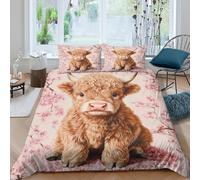 Diseño Vaca Encantadora Funda Nórdica Microfibra Impresión 3D, Juego de Cama Ternera Highland Suave Transpirable para Dormitorio Double（200x200cm）