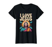 Diseño Vibrante de fe Espiritual I Love Jesus Camiseta gráfica económica, Mujer, Negro, XL