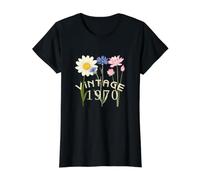 Diseño Vintage de 1970 con Tres Hermosas Flores Camiseta gráfica económica, Mujer, Negro, S