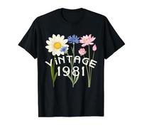 Diseño Vintage de 1981 con Tres Hermosas Flores Camiseta gráfica económica, Hombre, Negro, XL