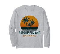 Diseño vintage de Paradise Island Bahamas con puesta de sol tropical Manga Larga