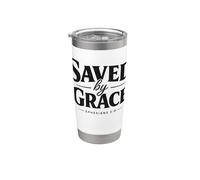 Diseño vintage envejecido de Saved By Grace Christian Faith Vaso térmico de acero inoxidable de doble pared