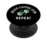 Diseños Cristianos Jesus Coffee Gym Repeat para Hombres Fitness PopSockets PopGrip Adhesivo