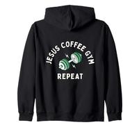 Diseños Cristianos Jesus Coffee Gym Repeat para Hombres Fitness Sudadera con Capucha