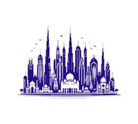 Diseños de siluetas de horizontes de ciudades perfectos Pegatinas de grabado 57.6x81cm No daña la superficie de la pared Azul oscuro