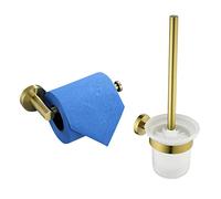DISERTIED Escobillero Accesorios de baño Conjunto Conjunto de Cepillo de Inodoro Tenedor de Papel de Seda Hardware de baño Color de Oro Cepillado Escobillero Baño(2 Pieces Set)