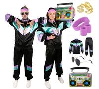 Disfraces Años 80 Hombre Mujer, Disfraz Chándal Años 80 Traje Mal Gusto Disfraz Accesorios Retro Chándal Neón Jogging Suit Años 80 Chaqueta Pantalón Adulto Carnaval Rockstar Cosplay Fiestas Temática