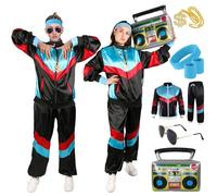 Disfraces Años 80 Hombre Mujer, Disfraz Chándal Años 80 Traje Mal Gusto Disfraz Accesorios Retro Chándal Neón Jogging Suit Años 80 Chaqueta Pantalón Adulto Carnaval Rockstar Cosplay Fiestas Temática
