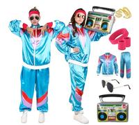 Disfraces Años 80 Mujer Hombre, Disfraz Chándal Años 80 Traje Mal Gusto Disfraz AccesoriosRetro Chándal Neón Jogging Suit Años 80 Chaqueta Pantalón Adulto Carnaval Rockstar Cosplay Fiestas Temática