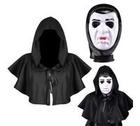 Disfraces de Cara de Fantasma-Capa con Capucha de Halloween Máscara de vampiro Calavera Adulto para Disfraz Scary Movie Sombrero de Capucha GóTica Medieval Unisex Traje De Miedo Negro Mal