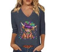 Disfraces de Carnaval Estampado Camiseta con Cuello en V, Blusa Casual con Mangas Tres Cuartos para Vestidos Festivos de Vida Diaria, marine, XXL