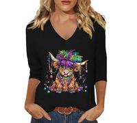 Disfraces de Carnaval Estampado Camiseta con Cuello en V, Blusa Casual con Mangas Tres Cuartos para Vestidos Festivos de Vida Diaria, Negro , 3XL
