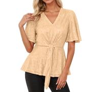 Disfraces De Carnaval Para Mujer - Blusa Tipo Camiseta Con Escote En V Manga Corta Acampanada Cuello Con Brillo Y Lazo Al Frente Ideal Para Uso Diario Tanto Para Ocasiones Informales Como De Fiesta