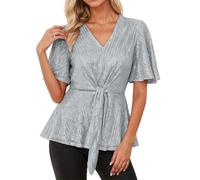 Disfraces De Carnaval Para Mujer - Blusa Tipo Camiseta Con Escote En V Manga Corta Acampanada Cuello Con Brillo Y Lazo Al Frente Ideal Para Uso Diario Tanto Para Ocasiones Informales Como De Fiesta