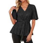 Disfraces De Carnaval Para Mujer - Blusa Tipo Camiseta Con Escote En V Manga Corta Acampanada Cuello Con Brillo Y Lazo Al Frente Ideal Para Uso Diario Tanto Para Ocasiones Informales Como De Fiesta