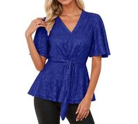 Disfraces De Carnaval Para Mujer - Blusa Tipo Camiseta Con Escote En V Manga Corta Acampanada Cuello Con Brillo Y Lazo Al Frente Ideal Para Uso Diario Tanto Para Ocasiones Informales Como De Fiesta