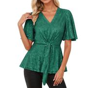 Disfraces De Carnaval Para Mujer - Blusa Tipo Camiseta Con Escote En V Manga Corta Acampanada Cuello Con Brillo Y Lazo Al Frente Ideal Para Uso Diario Tanto Para Ocasiones Informales Como De Fiesta