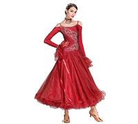 Disfraces de Concurso de Baile de Salón Ropa de Danza Social Moderna de Manga Larga sin Tirantes para Mujer Vestidos de Baile de Tango de vals sin Espalda con pedrería,H,XL