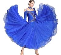 Disfraces de Concurso de Baile de Salón Ropa de Danza Social Moderna de Manga Larga sin Tirantes para Mujer Vestidos de Baile de Tango de vals sin Espalda con pedrería,C,S