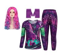 Disfraces De Descendientes con Camisa De Mal Evies, Pantalones, Pelucas, Conjunto De Guantes, Conjunto De Vestir De Descendiente Mal, Disfraz De Halloween para Cosplay, Disfraces De Descendientes