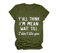 Disfraces de faschingskostüme Señoras Impresión de la Camiseta de las Mujeres Parte Superior Casual Letra Manga Corta Camisetas Mujer Verano Blusas Para Mujer, Verde militar., M