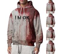 Disfraces de Halloween para hombre Bloody I'm Ok sudaderas con capucha 2025 otoño divertido sangre con capucha y bolsillo sudadera de manga larga, Rust Red5 - Sudaderas con capucha de Halloween para