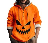 Disfraces de Halloween para hombre, con capucha de Jack O' Lantern de lino con capucha de 1/4 con botones, sudadera de manga larga, Orange2 - Sudaderas con capucha de Halloween para hombre, M