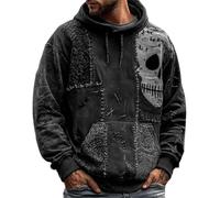 Disfraces de Halloween para hombre, diseño de calavera y cara de calabaza, sudadera con capucha y bolsillo espeluznante, Negro, L