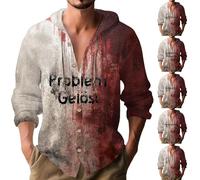 Disfraces de Halloween para hombre, sudadera de manga larga con estampado de letras sangrientas, de lino y botones, Sudaderas con capucha Red6 Halloween para hombre, L