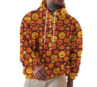 Disfraces de Halloween para hombre, sudaderas con capucha de Jack O' Lantern con botones de 1/4 con cara de calabaza, con bolsillo, sudaderas de manga larga, Sudaderas naranjas de Halloween para