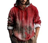 Disfraces de Halloween para hombre, sudaderas con capucha sangrienta, camisetas de lino Contton, 1/4 con botones, de manga larga, sudaderas con capucha, Sudaderas con capucha Red3 de Halloween para