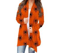 Disfraces de Halloween para mujer, cárdigan de Halloween 2025, estampado de calabaza, murciélago, manga larga, suéter abierto al frente, rojo, 3XL